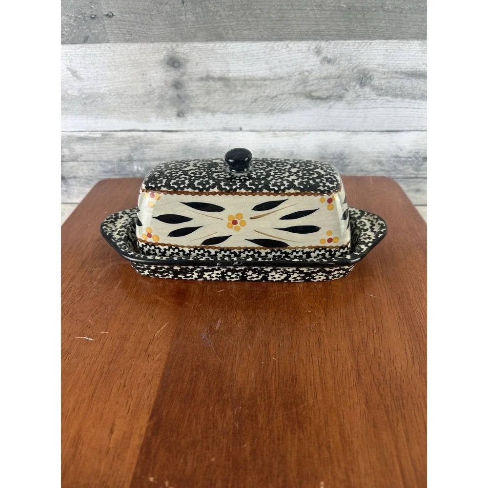 Temptations by Tara Ceramic Old World Black Butter Tray